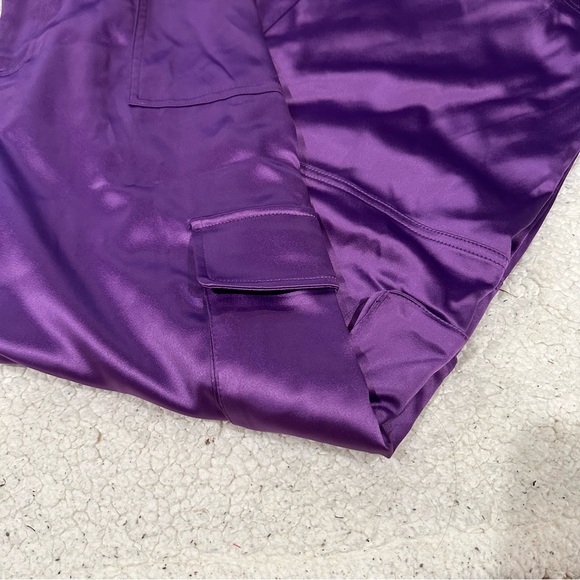 NWT house of harlow purple satin crop top and pants set size small - Picture 5 of 5
